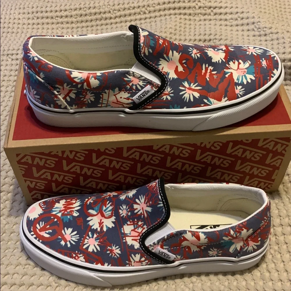Vans Red and Blue Floral Slip-Ons - Picture 3 of 7